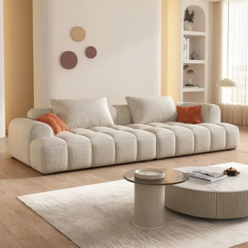 Cheese Cube Cream Style Fabric Sofa Living Room Sofa Living Room Bedroom Simple Sofa (96 X 320 Cm, Off-White)