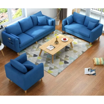 Modern Upholstered Fabric Sofa Modern Lounge 3+2+1 Seater Sofa Set (Blue)