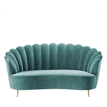 Flower Elegant Style, Velvet Fabric Upholstered,3 Seater Curved Sofa Couch Living Room Sofa (Turquoise)