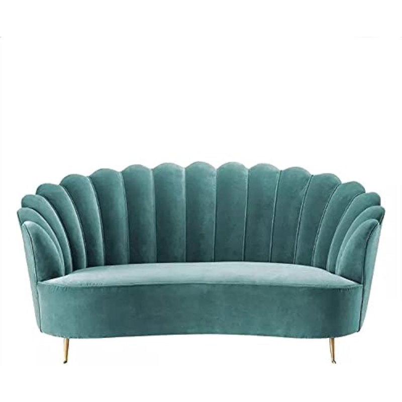 Flower Elegant Style, Velvet Fabric Upholstered,3 Seater Curved Sofa Couch Living Room Sofa (Turquoise)