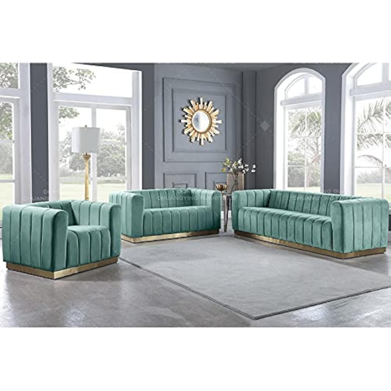 European Luxury Loveseats Living Room White Sofa Set Home Furniture 6 Seats Sofa (Green)