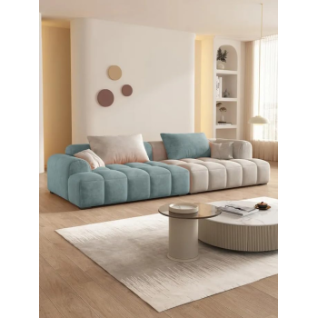 Cheese Cube Cream Style Fabric Sofa Living Room Sofa Living Room Bedroom Simple Sofa (96 X 280 Cm, Beige Green)