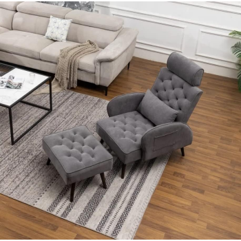 Italy Style Home Office Luxury Executive Modern Leisure Sofa Set Living Room Sofa Single Seat Recliner Sofa With Footstool (Grey)