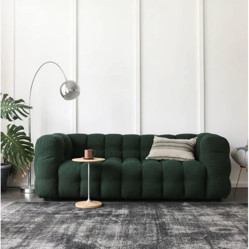 Modern Linen Velvet Fabric Upholstery Living Room Sofa Set Comfortable Tufted Modular Furniture Sofa 3+2+1 Seater (Dark Green)
