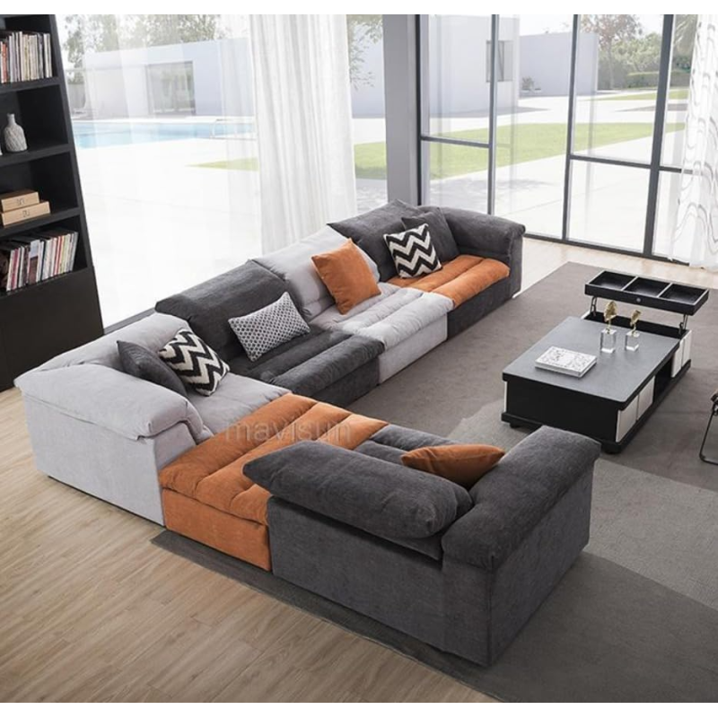 Sectional Sofa Set For Living Room With Lounge Right Chaise Northern European Love-Seat Couch In High Quality Home Furniture (Corner U-Shaped Combination, 225Cmx405Cmx175Cm)