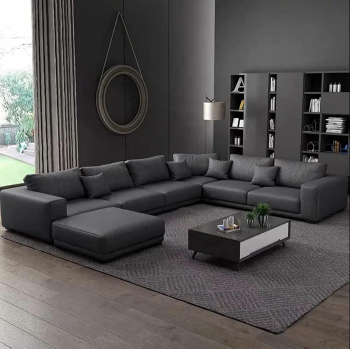 Latest Wooden Furniture Designs U Shaped Sectional Sofa Living Room L Shape Leather Sofa Set Furniture (Black)