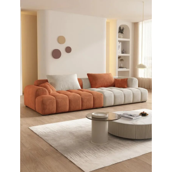 Cheese Cube Cream Style Fabric Sofa Living Room Sofa Living Room Bedroom Simple Sofa (96 X 220 Cm, White Tangerine)