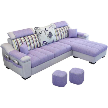 L Shape Sofa 3 Seat Linen Living Room Sofa Set Home Furniture Modern Design Frame Soft Sponge Shape Home Furniture(Foot Ped + 2 Cloth Stool),A