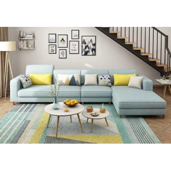 Modern Simple Design Nordic Type Corner Sofa With Solid Wood Frame L Shape Sofa Set For Living Room Furniture (Turquoise)