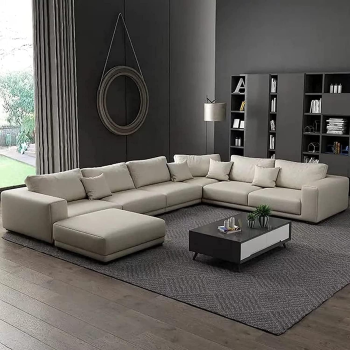 Latest Wooden Furniture Designs U Shaped Sectional Sofa Living Room L Shape Leather Sofa Set Furniture (Beige)