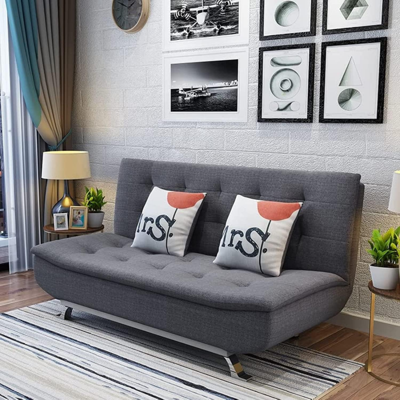 Fabric Multifunction Folding Foam Sofa Bed Set Living Room (Dark Grey)