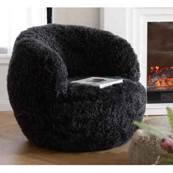 Living Room Classic Leisure Sofa Chair Fluffy Shaggy Mongolian Animal Fur Sheepskin Chair With Puff