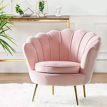 Round Shaped Flower Chair - Mettle Legs - Velvet (Pink)