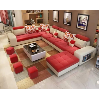 Live Room Sofa,Apartment Living Room Corner Sofa Set Combination Furniture (Red)