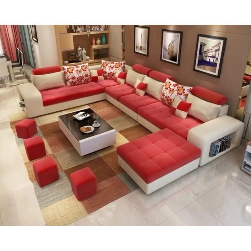 Live Room Sofa,Apartment Living Room Corner Sofa Set Combination Furniture (Red)