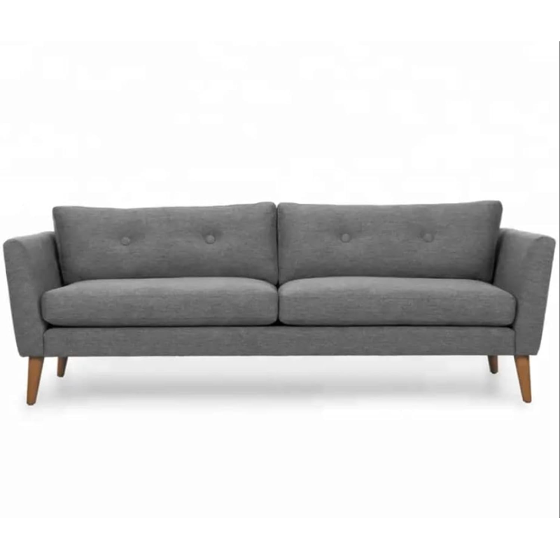 Modern Upholstered Fabric Home + Office Sofa Modern Lounge Spot Contemporary Style Couch Cherry-Stained Wood Legs 3 Seater (Grey)