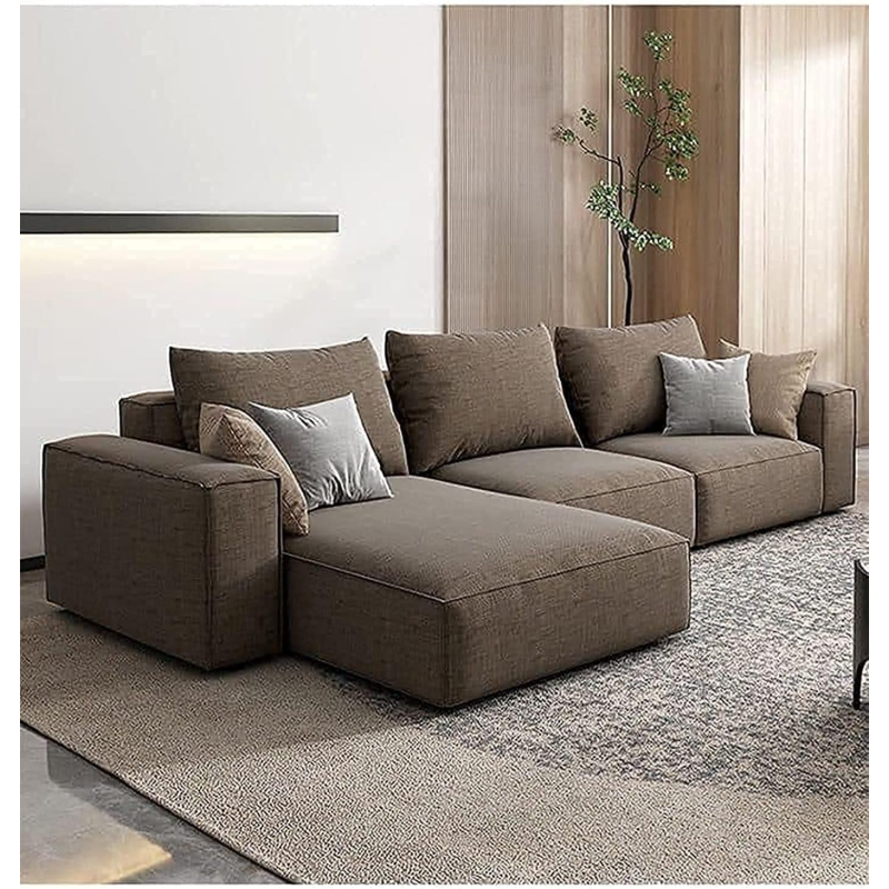 Fabric Sofa Combination Sofa Living Room Furniture (Three-Seater) (Brown)