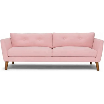 Modern Upholstered Fabric Home + Office Sofa Modern Lounge Spot Contemporary Style Couch Cherry-Stained Wood Legs 3 Seater (Pink)