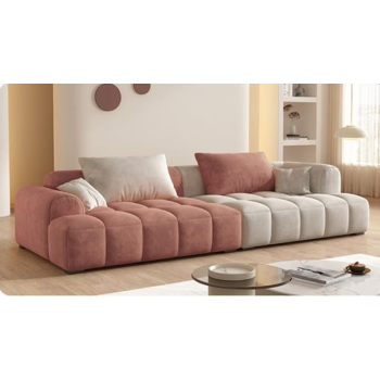 Cheese Cube Cream Style Fabric Sofa Living Room Sofa Living Room Bedroom Simple Sofa (96 X 260 Cm, White Pink)