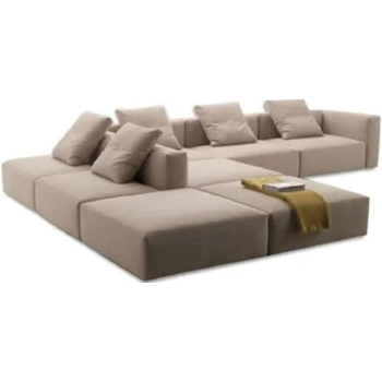 Living Room Sofa Fashion Fabric Combination Set Furniture Simple Leisure Brown