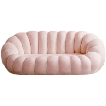 Nordic Pumpkin Style Sofa Living Room Relax 3+1 Seat Couch High Quality Large Straight Sofa Inflavel Furniture (Baby Pink)