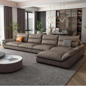 Overstuffed Multifunction Wooden Frame Furniture Sofa Living Room Set Pu Leather (330Cm+80Cm, Brown)