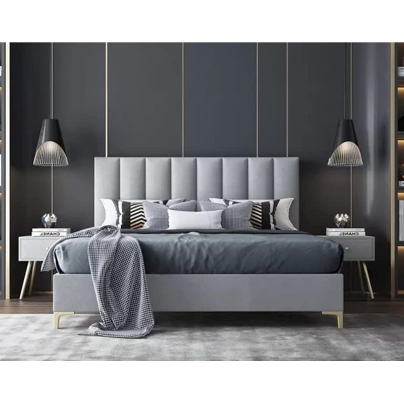 Nordic Simple Master King Size Bed Young Luxury Fabric Bed Bedroom Furniture Sets (Grey)