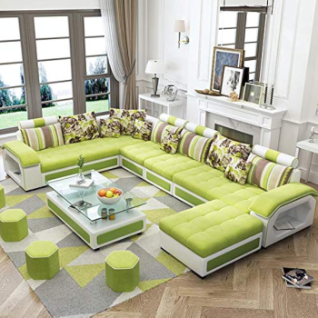 Modern Couch U Shaped Fabric Living Room Furniture Chaise Lounge Recliner Sectional L Shape Corner Sofa Sets (Green)