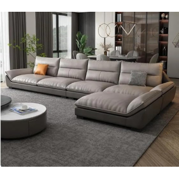 Overstuffed Multifunction Wooden Frame Furniture Sofa Living Room Set Pu Leather (330Cmx165Cm, Dark Grey + Light Grey)