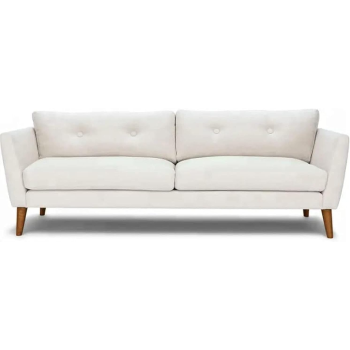 Modern Upholstered Fabric Home + Office Sofa Modern Lounge Spot Contemporary Style Couch Cherry-Stained Wood Legs 3 Seater (White)