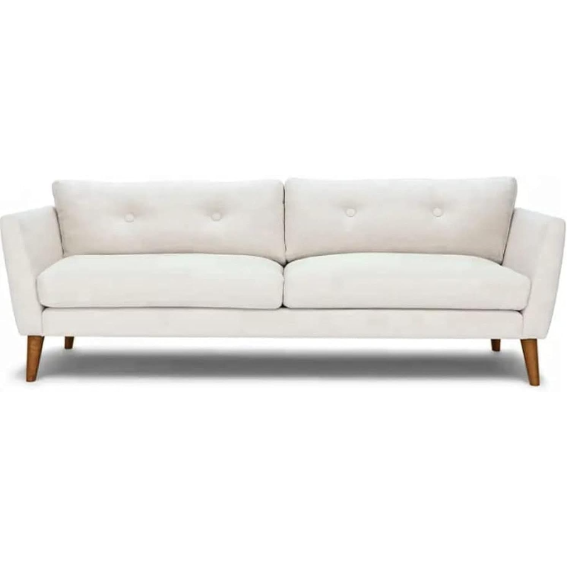 Modern Upholstered Fabric Home + Office Sofa Modern Lounge Spot Contemporary Style Couch Cherry-Stained Wood Legs 3 Seater (White)