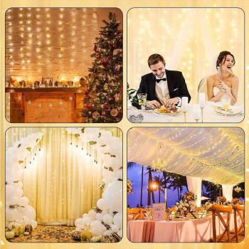 300 LEDS Twinkle Lights Decorations, 9.8FT Outdoor Curtain Fairy String Lights with Remote 8 Modes for Wedding Party Home Garden Bedroom Wall Decorations, Warm White