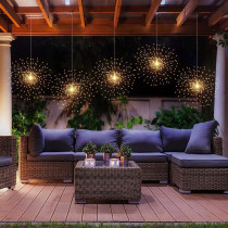 PXB 200LED Hanging Sphere Lights, Battery Operated Starburst Lights, 8 Modes Dimmable Remote Control, Waterproof Fairy Lights, Copper Wire Lights, Indoors Outdoors Christmas Decoration (Warm White)