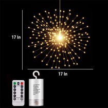 PXB 200LED Hanging Sphere Lights, Battery Operated Starburst Lights, 8 Modes Dimmable Remote Control, Waterproof Fairy Lights, Copper Wire Lights, Indoors Outdoors Christmas Decoration (Warm White)