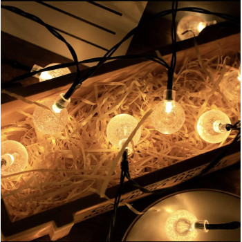Solar String Lights Crystal Ball 10M String Lamps Waterproof Fairy Lights 50 LED Garlands Diwali Christmas Wedding Decoration Party Outdoor Lighting (Warm)