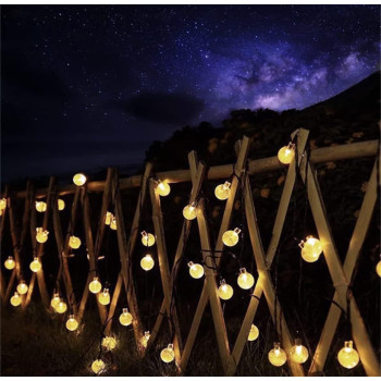Solar String Lights Crystal Ball 10M String Lamps Waterproof Fairy Lights 50 LED Garlands Diwali Christmas Wedding Decoration Party Outdoor Lighting (Warm)