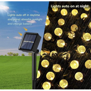 Solar String Lights Crystal Ball 10M String Lamps Waterproof Fairy Lights 50 LED Garlands Diwali Christmas Wedding Decoration Party Outdoor Lighting (Warm)