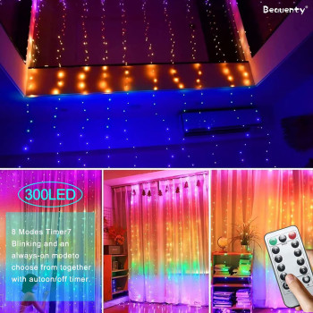 Beauenty Window Curtain String Light 300 LED 8 Lighting Modes USB Powered Waterproof Fairy String Lights Wedding Party Home Garden Bedroom Outdoor Indoor Wall Christmas Decorations (Multicolor)