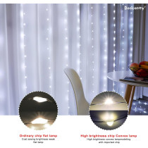 Beauenty Window Curtain String Light 300 LED 8 Lighting Modes USB Powered Waterproof Fairy String Lights Wedding Party Home Garden Bedroom Outdoor Indoor Wall Christmas Decorations (Cold White)