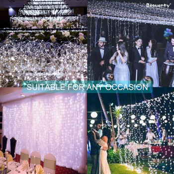 Beauenty Window Curtain String Light 300 LED 8 Lighting Modes USB Powered Waterproof Fairy String Lights Wedding Party Home Garden Bedroom Outdoor Indoor Wall Christmas Decorations (Cold White)
