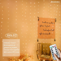 Beauenty Window Curtain String Light 300 LED 8 Modes USB Powered Waterproof Fairy String Lights Wedding Party Ramadan Home Garden Bedroom Outdoor Indoor Wall Christmas Decorations (Warm White)