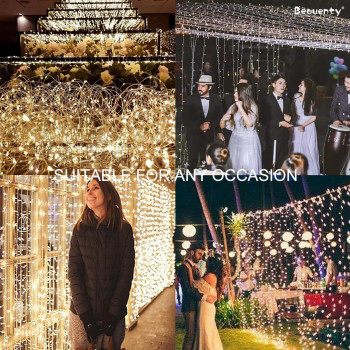 Beauenty Window Curtain String Light 300 LED 8 Modes USB Powered Waterproof Fairy String Lights Wedding Party Ramadan Home Garden Bedroom Outdoor Indoor Wall Christmas Decorations (Warm White)