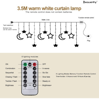 Beauenty Curtain String Ramadan Light LED 8 Lighting Modes USB Powered Waterproof String Lights Wedding Party Ramadan Home Garden Bedroom Outdoor Indoor Wall Decorations(c2)