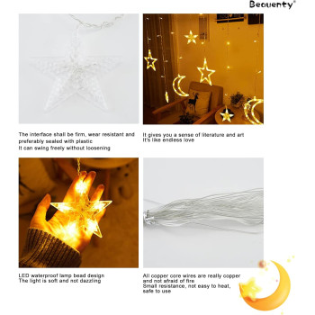 Beauenty Curtain String Ramadan Light LED 8 Lighting Modes USB Powered Waterproof String Lights Wedding Party Ramadan Home Garden Bedroom Outdoor Indoor Wall Decorations(c2)