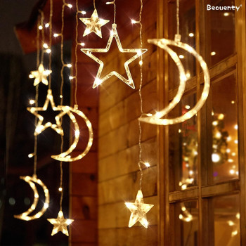 Beauenty Curtain String Ramadan Light LED 8 Lighting Modes USB Powered Waterproof String Lights Wedding Party Ramadan Home Garden Bedroom Outdoor Indoor Wall Decorations(c2)