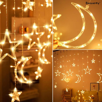 Beauenty Curtain String Ramadan Light LED 8 Lighting Modes USB Powered Waterproof String Lights Wedding Party Ramadan Home Garden Bedroom Outdoor Indoor Wall Decorations(c2)
