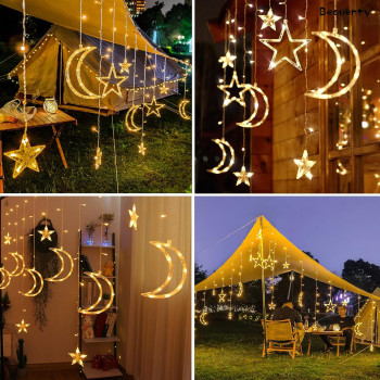 Beauenty Curtain String Ramadan Light LED 8 Lighting Modes USB Powered Waterproof String Lights Wedding Party Ramadan Home Garden Bedroom Outdoor Indoor Wall Decorations(c2)