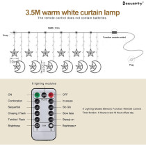 Beauenty Curtain String Ramadan Light LED 8 Lighting Modes USB Powered Waterproof String Lights Wedding Party Ramadan Home Garden Bedroom Outdoor Indoor Wall Decorations (c3)