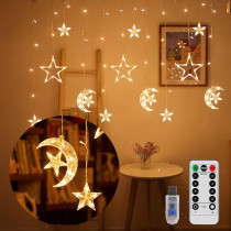 Beauenty Curtain String Ramadan Light LED 8 Lighting Modes USB Powered Waterproof String Lights Wedding Party Ramadan Home Garden Bedroom Outdoor Indoor Wall Decorations (c3)