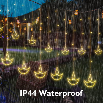 Diwali Lights Decorations for Home, 12 Hanging Diyas with 8 Flashing Modes Battery Box Powered and USB(Steady on only), Diwali Lights and Diyas for Diwali Wedding Party Bedroom Home Decor Warm White